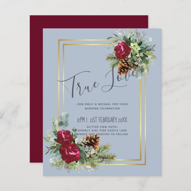 BUDGET  Mariage d'hiver Roses bordeaux Eucalyptus (Devant / Derrière)
