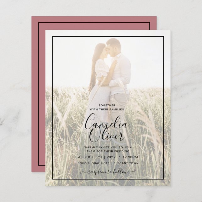 BUDGET Mariage Dusty Rose Photo OVERLAY (Devant / Derrière)