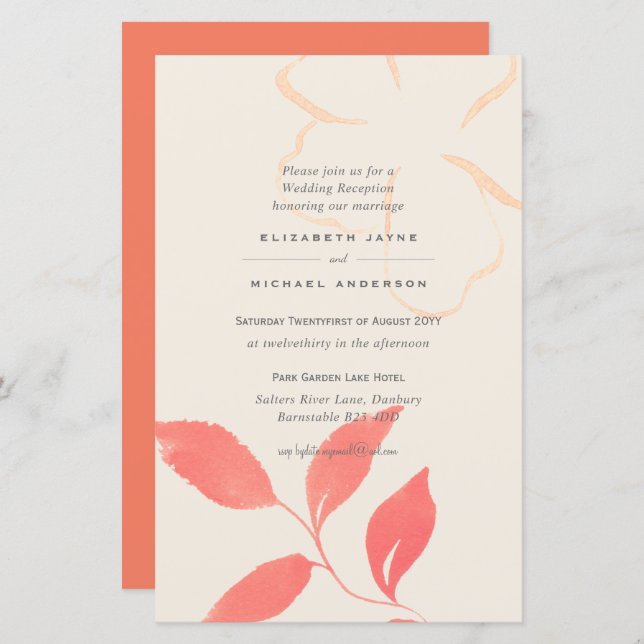 BUDGET Mariage Feuille de corail Invitation A9 (Devant / Derrière)