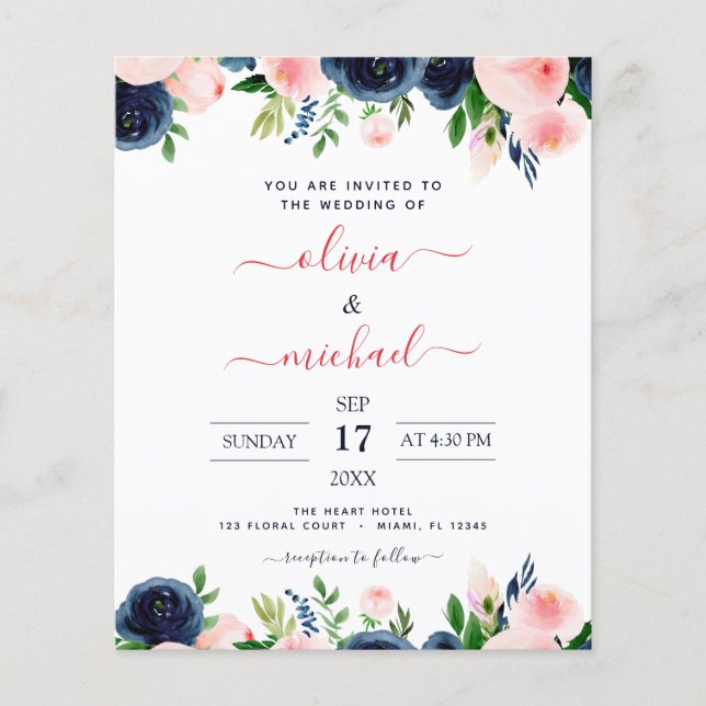 Budget Mariage Marine Bleu Blush rose Floral (Devant)