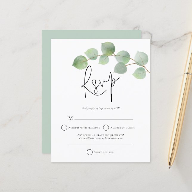 Budget Mariage Moderne au Eucalyptus RSVP (Devant/Arrière en situation)