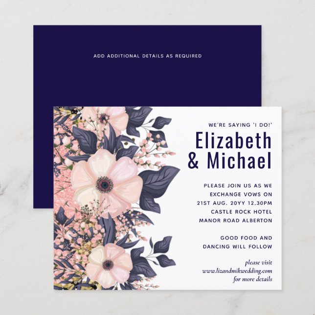 Budget Mariage moderne bleu bleu marine rose (Devant / Derrière)