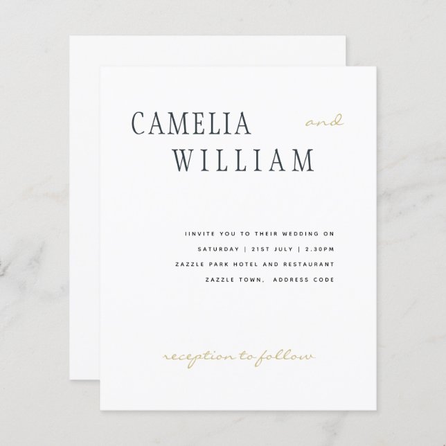 BUDGET Mariage moderne Midnight Blue Gold Texte (Devant / Derrière)