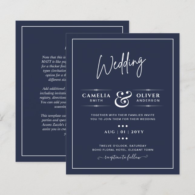 BUDGET Mariage monochrome bleu marine (Devant / Derrière)