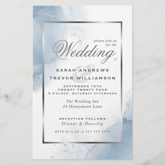 Budget Mariage Poudre Bleu Argent Abstrait (Devant)