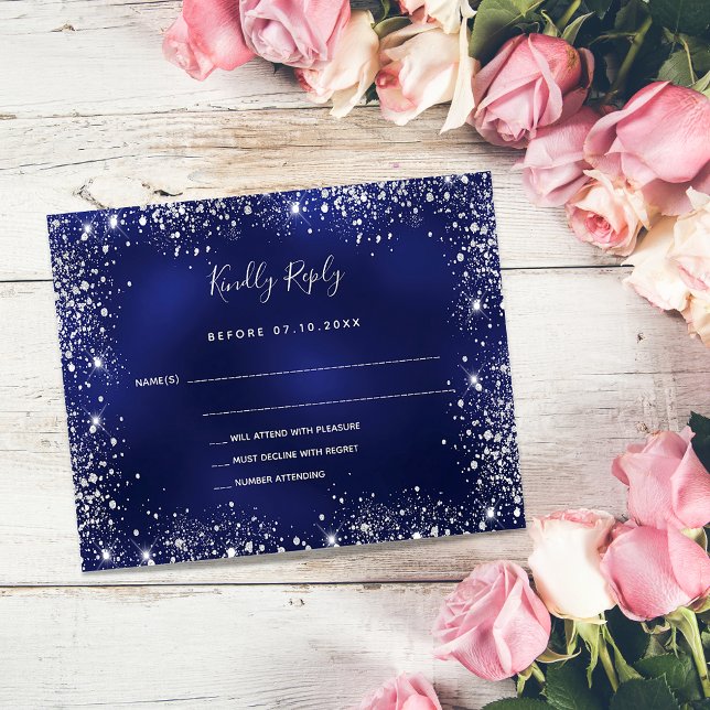 Budget mariage RSVP bleu marine paillettes argenté (Créateur téléchargé)
