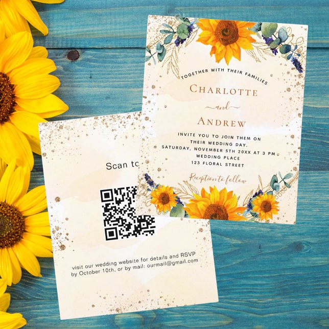 Budget mariage tournesol eucalyptus QR code RSVP (Créateur téléchargé)