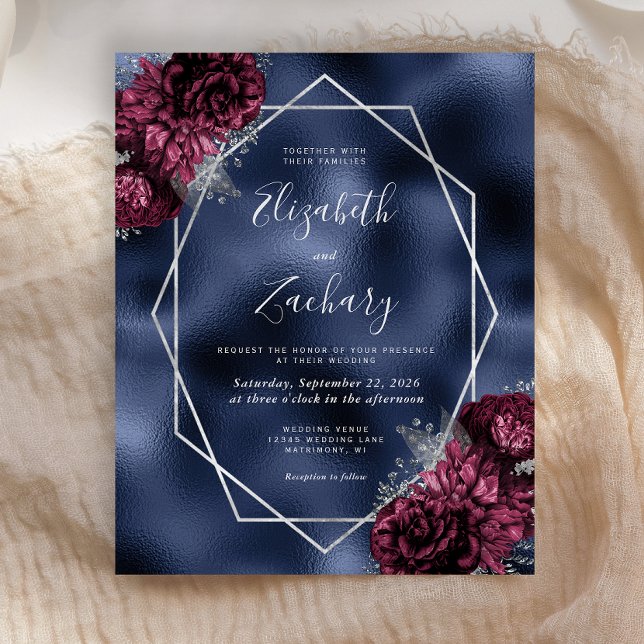 Budget Marine Bleu Bourgogne Argent Mariage Floral (Créateur téléchargé)