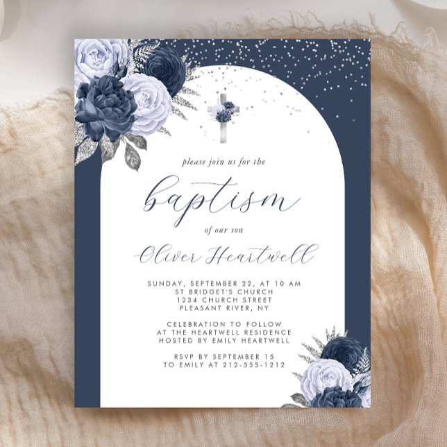 Budget Marine Bleu Floral Arch Croix Garçons Baptê (Créateur téléchargé)