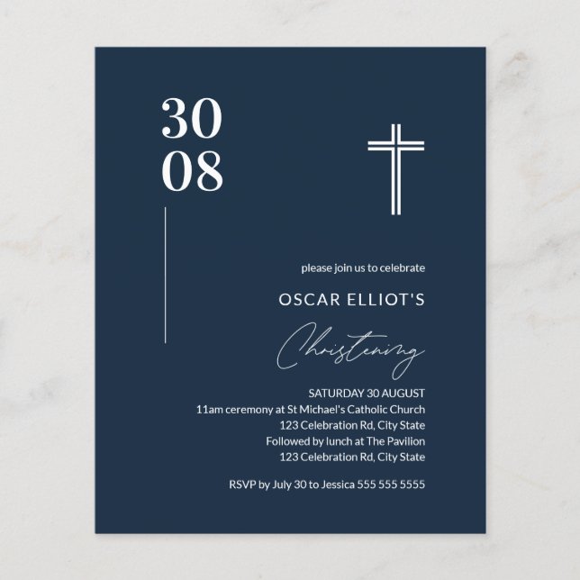 Budget Marine Bleu Minimaliste Garçon Christening  (Devant)