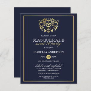 Budget Marine Bleu & Or Masquerade Sweet 16 Party