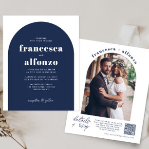 Budget Marine Bleu RSVP QR Code Retro Photo Mariag