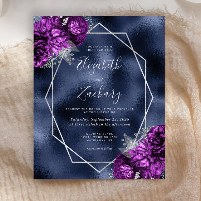 Budget Marine bleu violet argent Mariage floral (Créateur téléchargé)