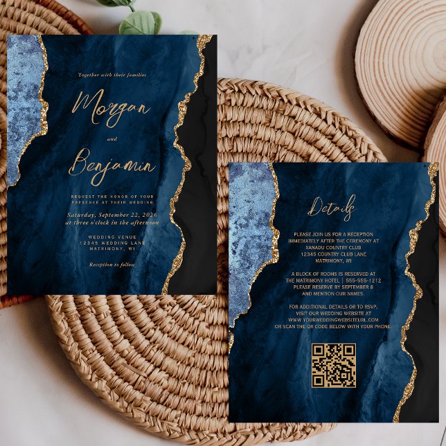 Budget Marine Blue Agate Script QR Code Mariage (Créateur téléchargé)