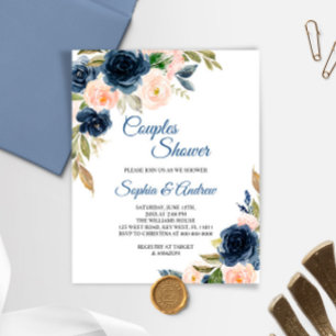 Budget Marine Blue & Blush Couples Showinvite