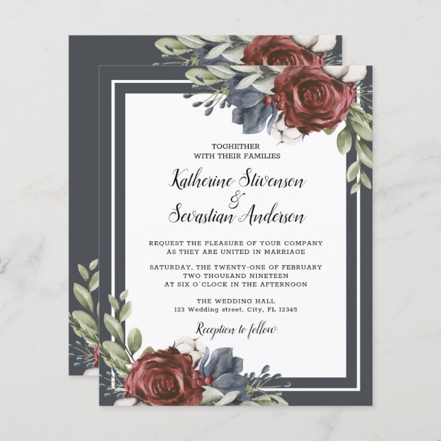 Budget Marine Blue Dark Moody Floral Mariage Circu (Devant / Derrière)