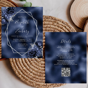 Budget Marine Blue Floral Argent QR Code Mariage
