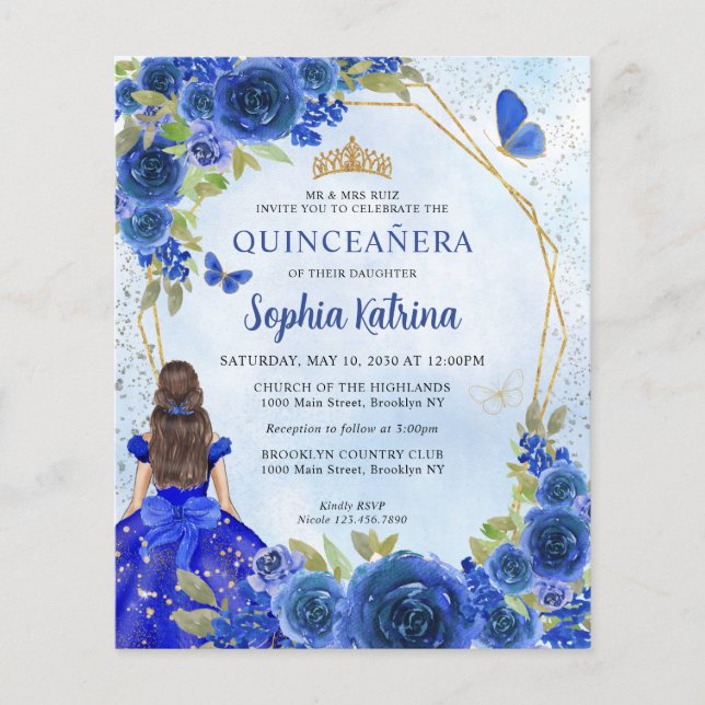 Budget Marine Blue Floral Princesse Quinceañera Ph (Devant)