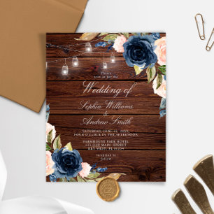 Budget Marine Blue Flowers Rustic Faire-part de ma