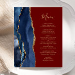 Budget Marine Blue Gold Agate Bourgogne Mariage Me<br><div class="desc">Le bord gauche de cet élégant menu mariage moderne comporte une bordure en aquarelle bleu marine ornée d'une parties scintillant en faux or. Le texte personnalisable combine écriture manuscrite couleur or et polices de cuivre sur un arrière - plan rouge bordeaux. L'envers est assorti d'un design d'agate bleu marine et...</div>