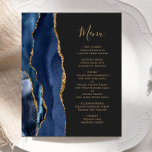 Budget Marine Blue Gold Agate Dark Mariage Menu<br><div class="desc">Le bord gauche de cet élégant menu mariage moderne comporte une bordure en aquarelle bleu marine ornée d'une parties scintillant en faux or. Le texte personnalisable combine un script d'écriture manuscrite de couleur or et des polices de cuivre sur un arrière - plan non noir. L'envers est assorti d'un design...</div>