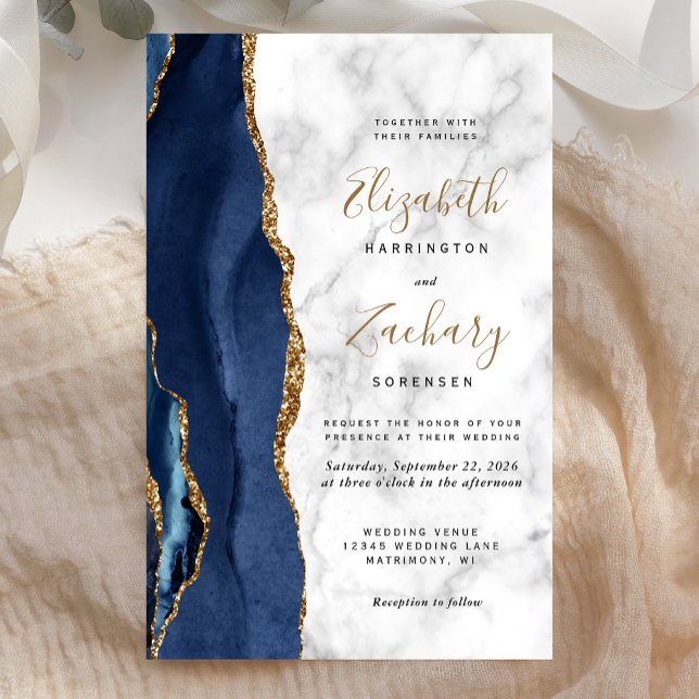 Budget Marine Blue Gold Agate Marbre Mariage (Créateur téléchargé)