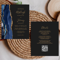 Budget Marine Blue Gold Dark QR Code Mariage Invit