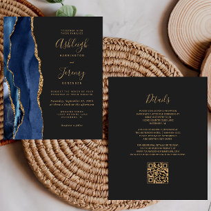 Budget Marine Blue Gold Dark QR Code Mariage Invit