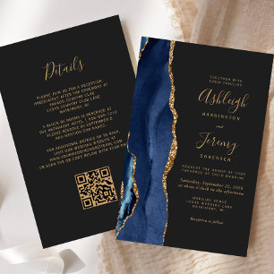 Budget Marine Blue Gold Dark QR Code Mariage Invit