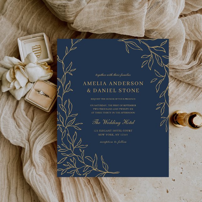 Budget Marine Blue Gold Faire-part de mariage (Créateur téléchargé)