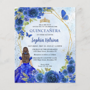 Budget Marine Blue Gold Floral Princesse Quinceañe