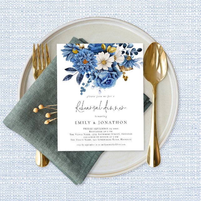Budget Marine Blue Gold Florals Dîner de répétitio (Créateur téléchargé)