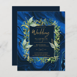 BUDGET Marine Blue Gold Greenery Mariage Invite