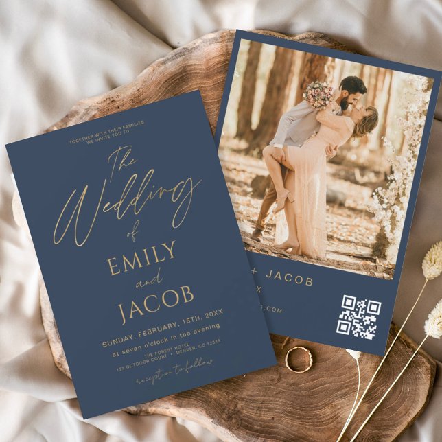 Budget Marine Blue Gold Mariage QR Code code photo (Créateur téléchargé)