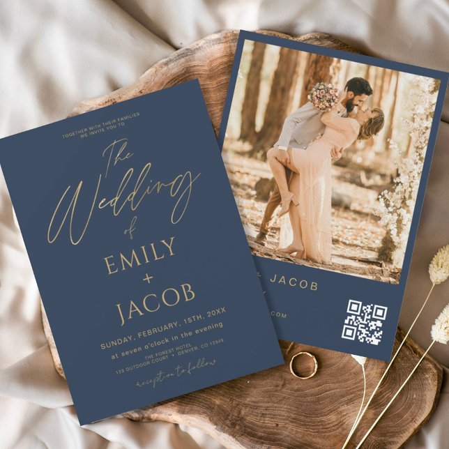 Budget Marine Blue Gold Mariage QR Code code photo (Créateur téléchargé)