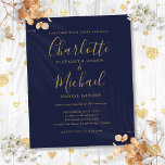 Budget Marine Blue Gold Script Faire-part de maria<br><div class="desc">Doté de noms de style signature,  cet élégant faire-part de mariage bleu marine et or budget peut être personnalisé avec vos informations en lettrage chic. Conçu par Thisisnotme©</div>