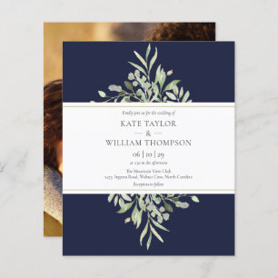 Budget Marine Blue Green Mariage Photo Invitation