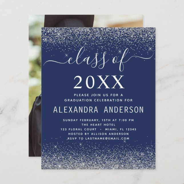 Budget Marine Blue Silver Photo Graduation 2023 (Devant / Derrière)