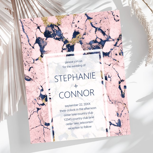 Budget Marine Blush Gold Marble Faire-part de mari (Créateur téléchargé)