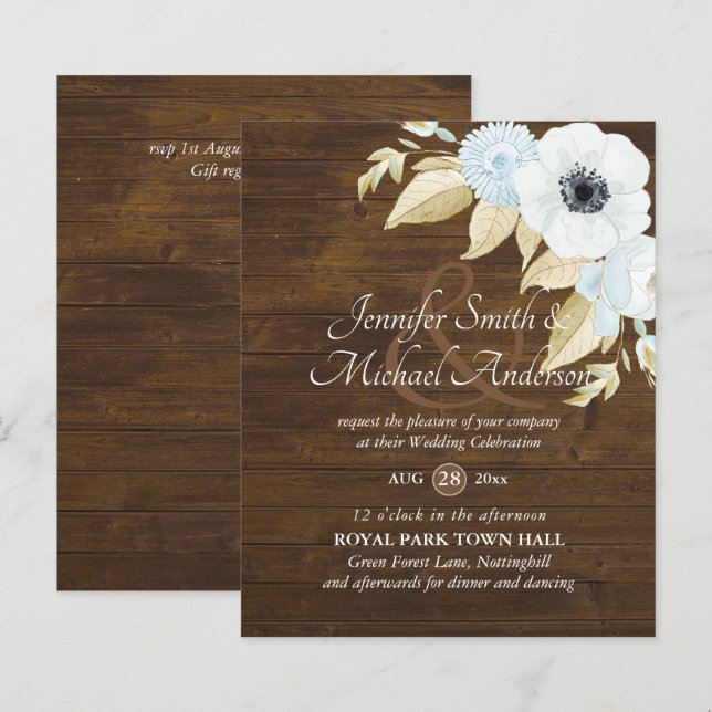 Budget Marine Bue White Anemone Mariage Invitation (Devant / Derrière)
