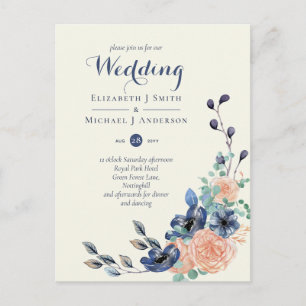 BUDGET Marine Coral Floral Mariages Invitations
