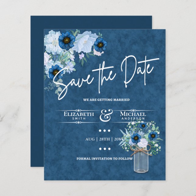 Budget Marine Dusty Blue Floral Rustic Mariage (Devant / Derrière)