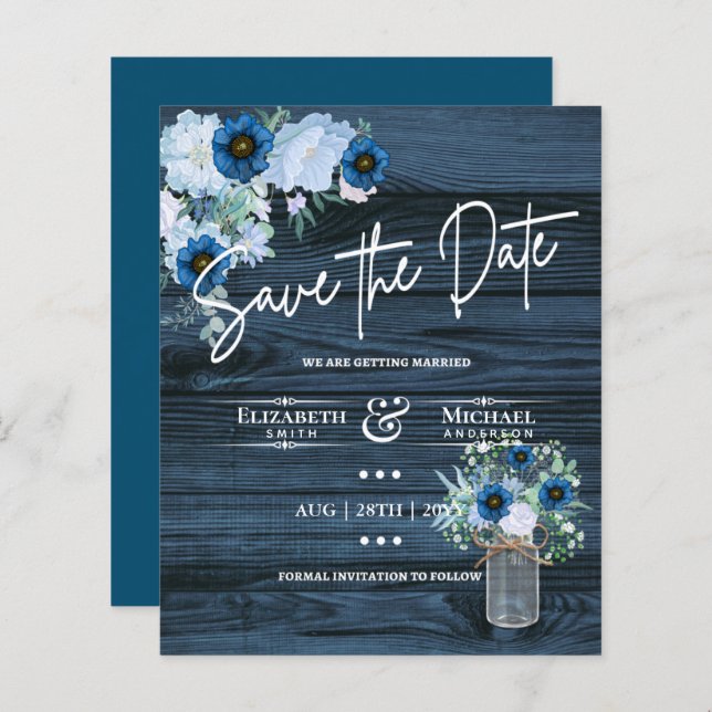 Budget Marine Dusty Blue Floral Rustic Mariage (Devant / Derrière)