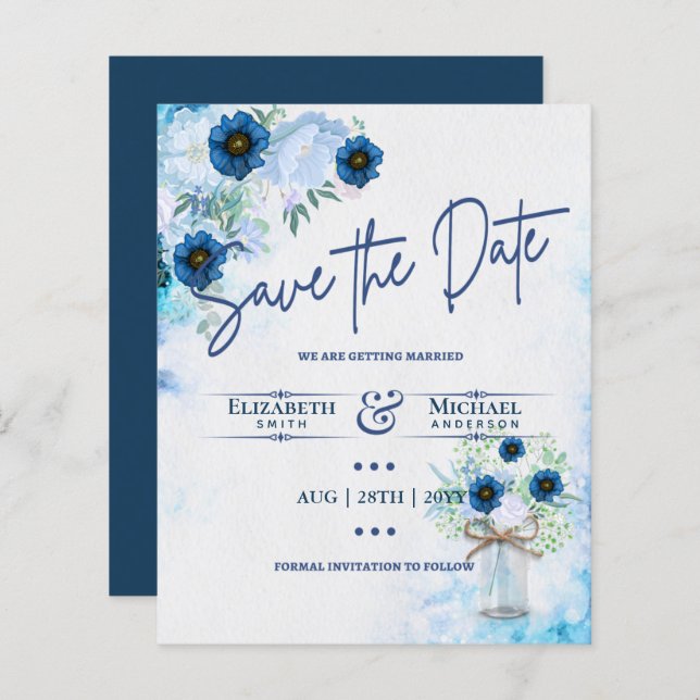 Budget Marine Dusty Blue Floral Rustic Mariage (Devant / Derrière)