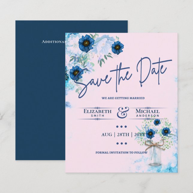 Budget Marine Dusty Blue Floral Rustic Mariage (Devant / Derrière)