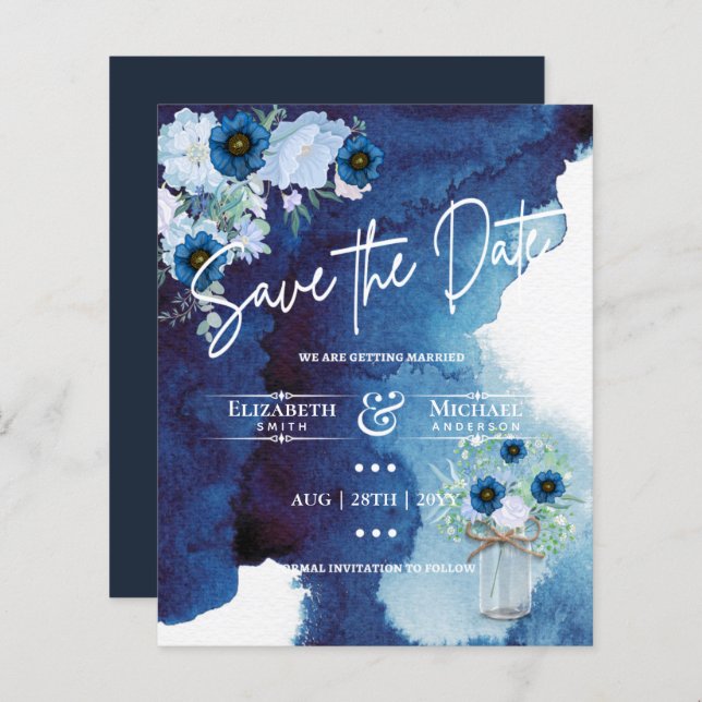 Budget Marine Dusty Blue Floral Rustic Mariage (Devant / Derrière)