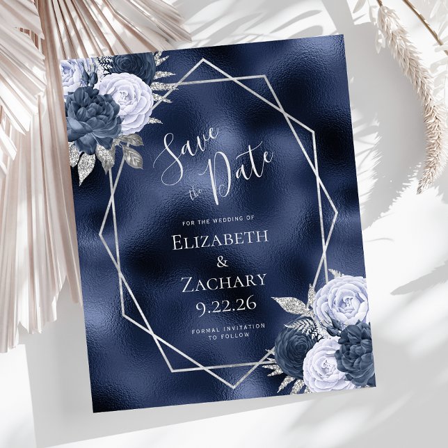 Budget Marine Dusty Blue Silver Floral Enregistrer (Créateur téléchargé)