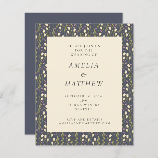 Budget Marine Garden Floral Rustic Mariage Invitat (Devant / Derrière)