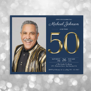Budget Marine Gold Photo 50th Birthday Invitation