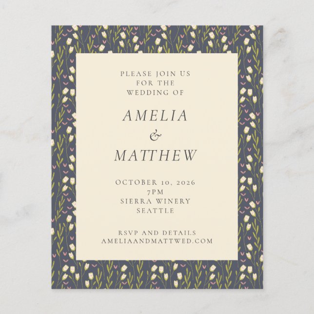 Budget Marine Jardin bleu Motif Mariage Invitation (Devant)